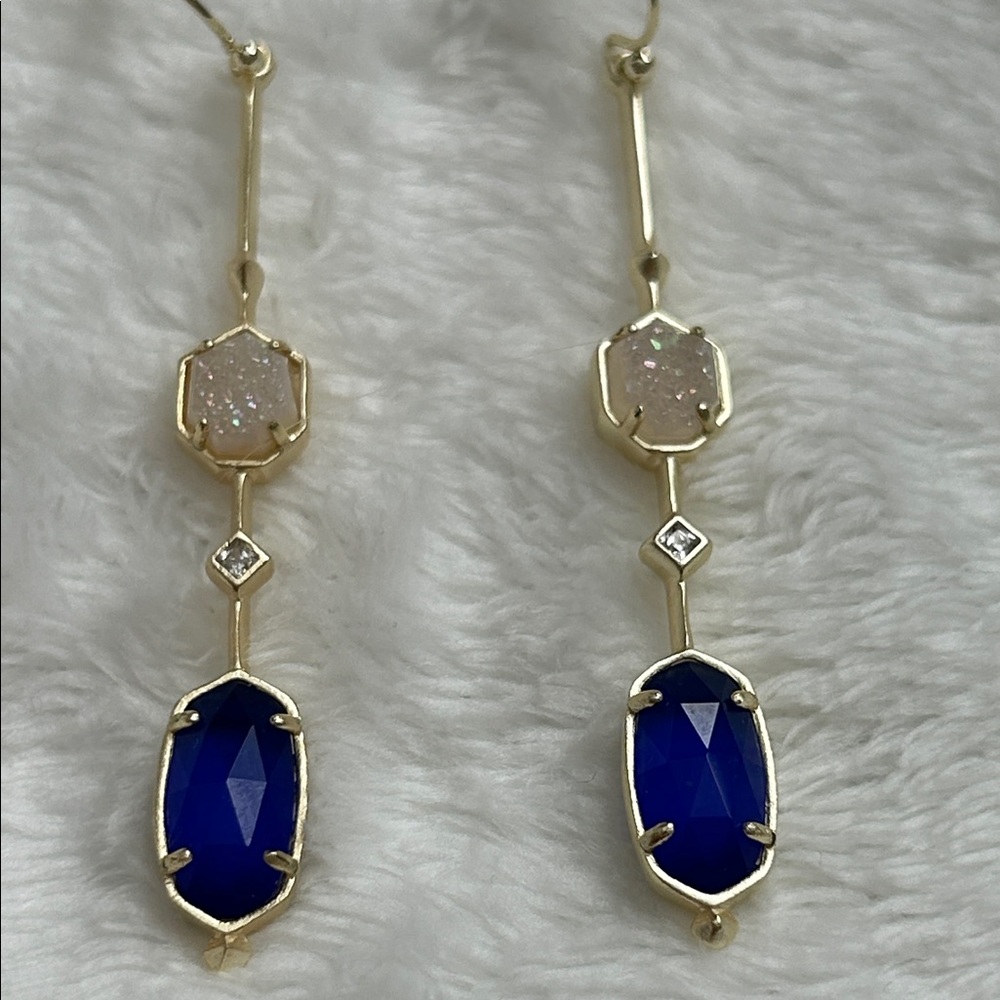 Kendra Scott Gold and Blue Dangle Earrings - Picture 2 of 6